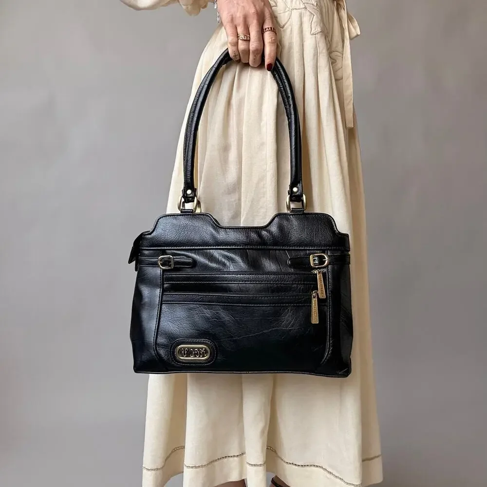 Vintage Ambassador Black Leather Bag - Gold Hardware, 90s